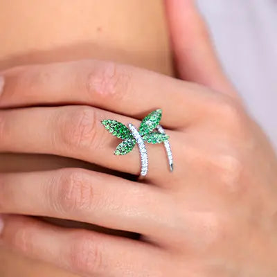 Woman Wearing Bellarri Tsavorite Butterfly Ring by Park City Jewelers