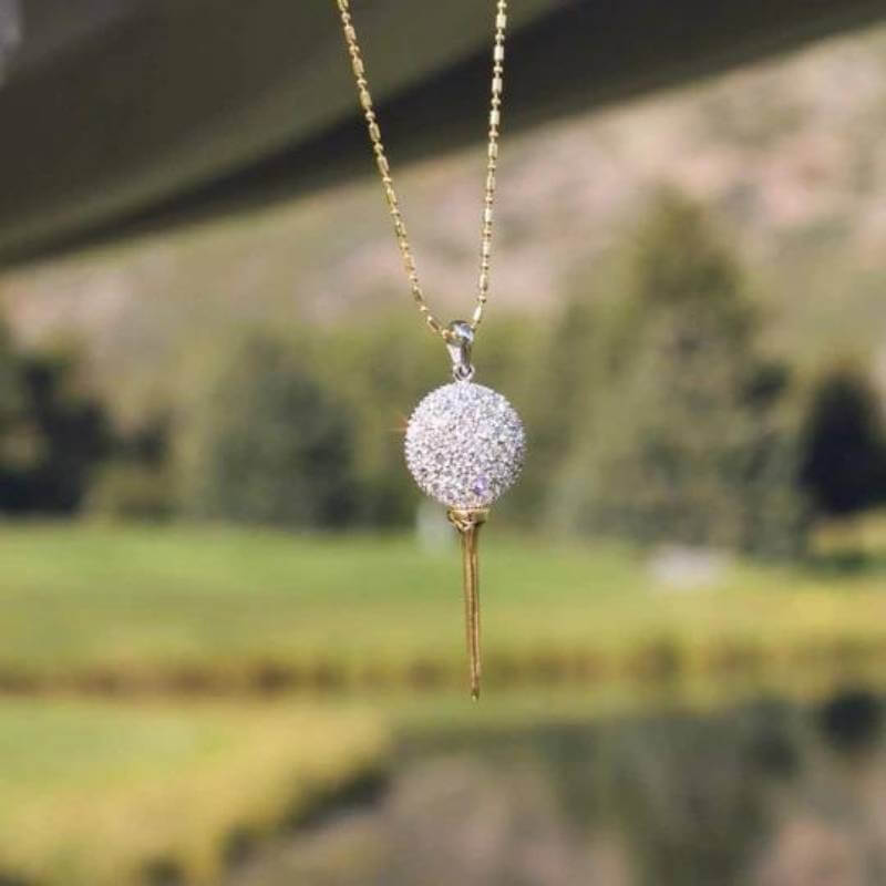 Diamond golf ball tee pendant