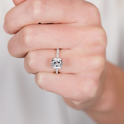 Woman wearing diamond engagement ring