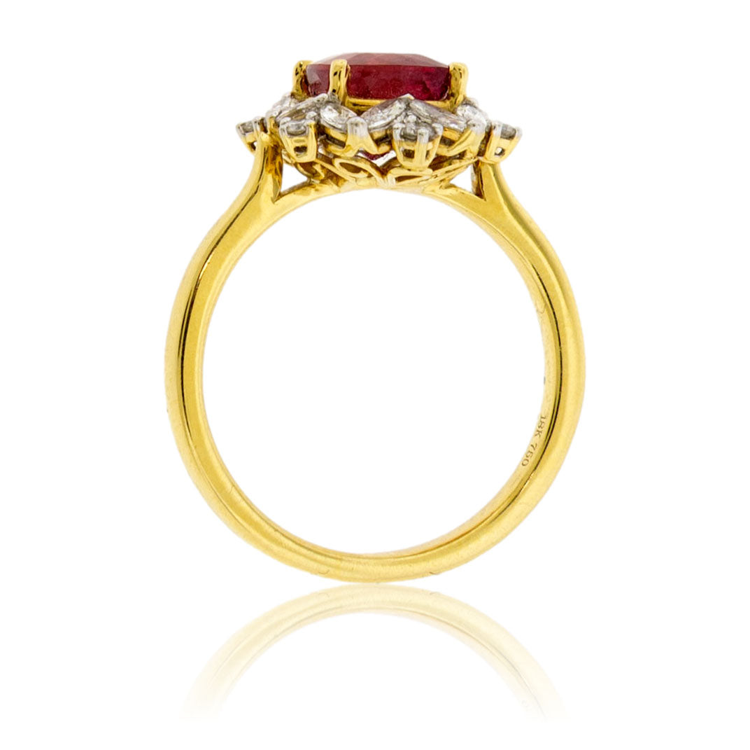 Red Beryl & Diamond Ring