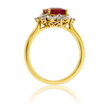Red Beryl & Diamond Ring