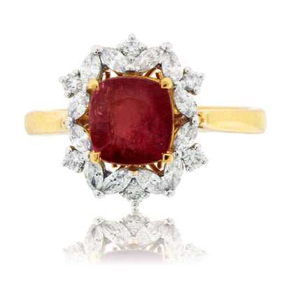 Red Beryl & Diamond Ring