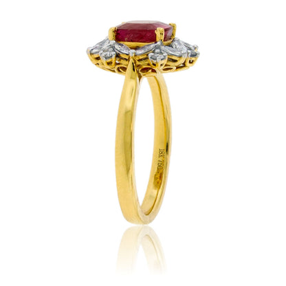 Red Beryl & Diamond Ring