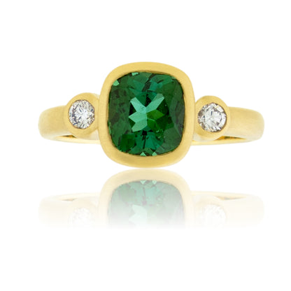 Green Tourmaline & Diamond Bezel Ring