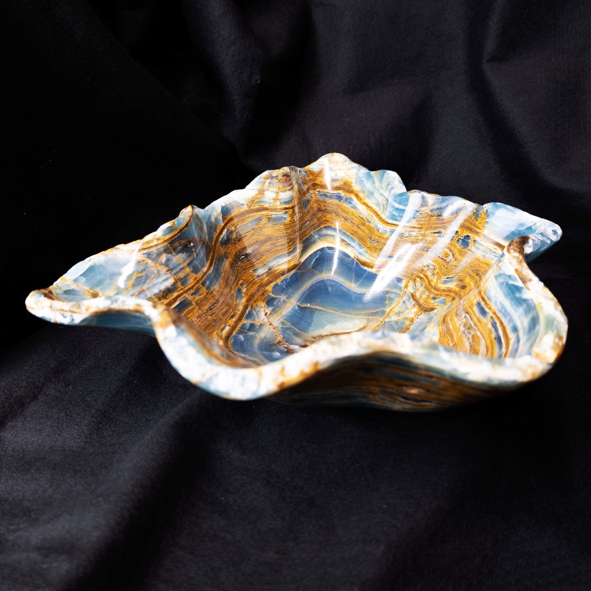 Hand-carved blue onyx bowl