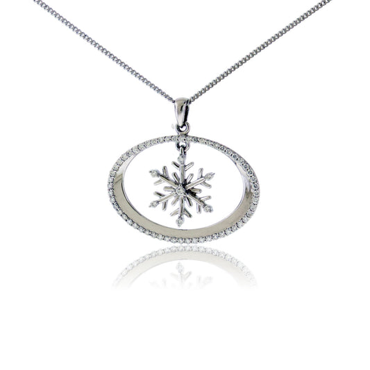 Oval Diamond Halo with Snowflake Center Pendant