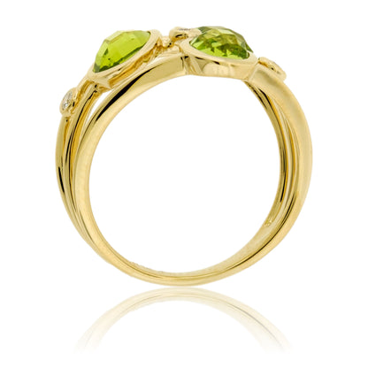 Oval, Pear, Round, Peridot Ring with Diamond Accents