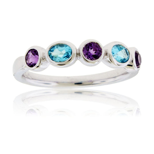 Amethyst & Blue Topaz Bezel Ring
