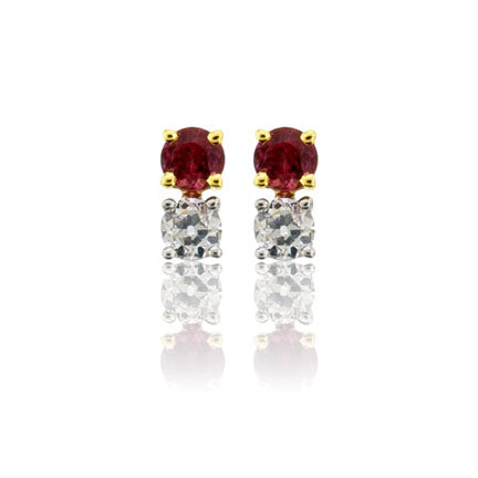 Red Beryl & Diamond Dainty Earrings