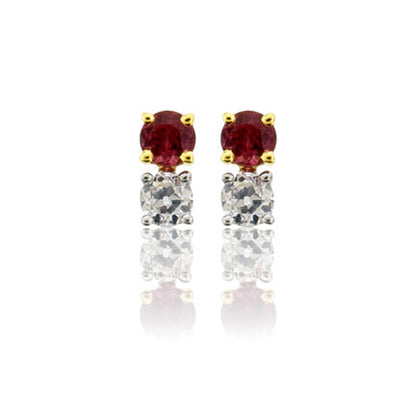 Red Beryl & Diamond Dainty Earrings