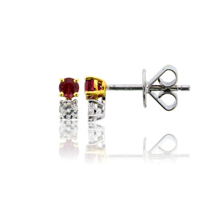 Red Beryl & Diamond Dainty Earrings