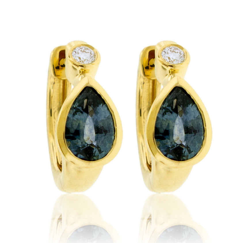 Pear Montana Sapphire Huggie Hoop Earrings