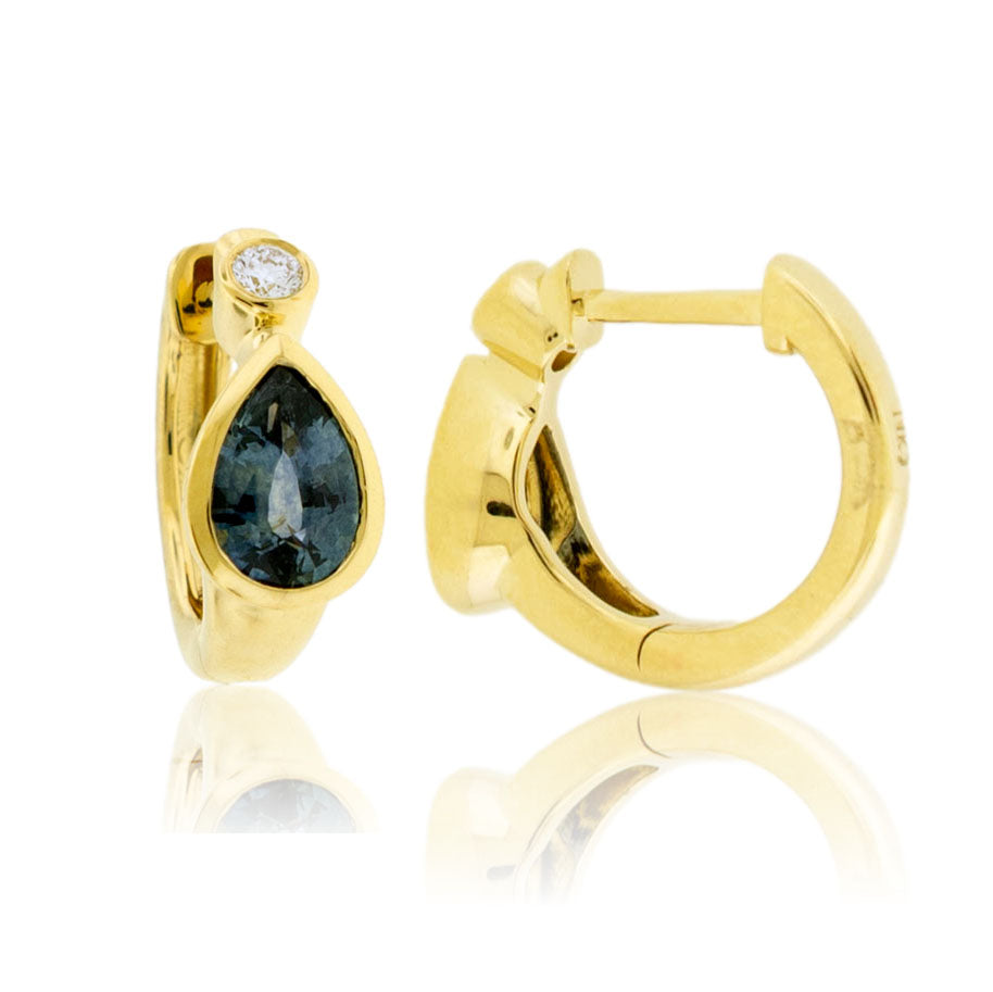 Pear Montana Sapphire Huggie Hoop Earrings
