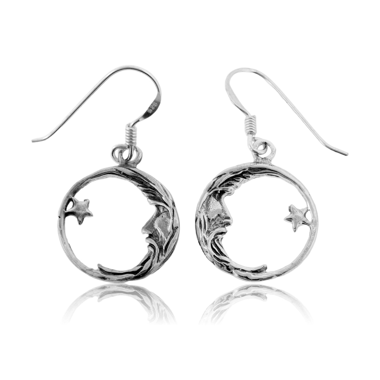 Sterling Silver Man in the Moon Circle Earrings
