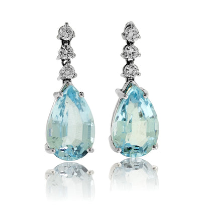 Pear Shaped Blue Topaz & Diamond Drop Earrings