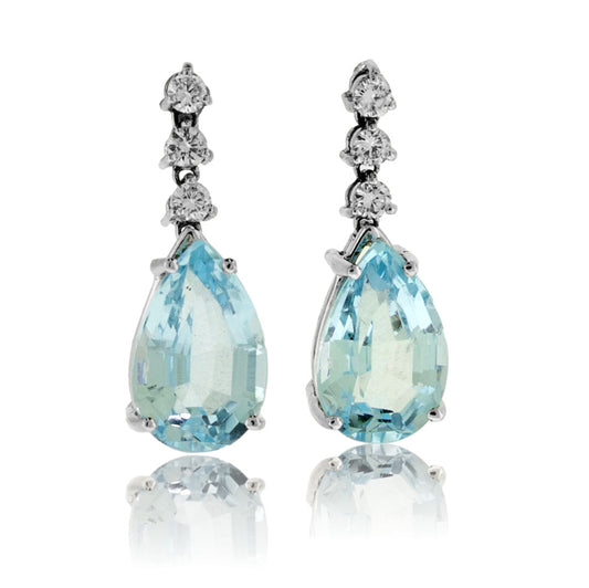 Pear Shaped Blue Topaz & Diamond Drop Earrings