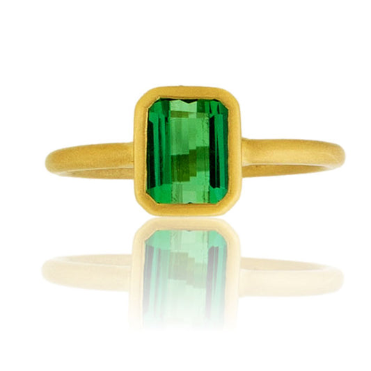 Green Tourmaline Cushion-Cut Bezel Set Ring