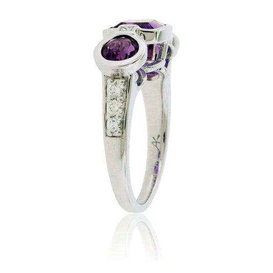 Fancy Shaped Amethyst with Diamond Accent Bezel Style Ring