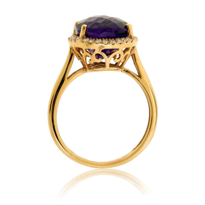 Oval Amethyst with Diamond Halo Ring