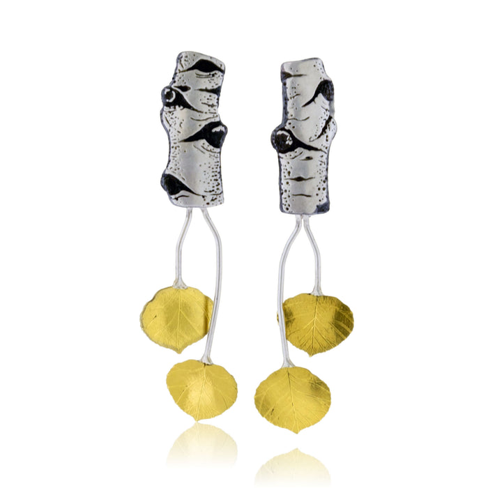 Silver & Gold Leaf Drop Stud Aspen Earrings