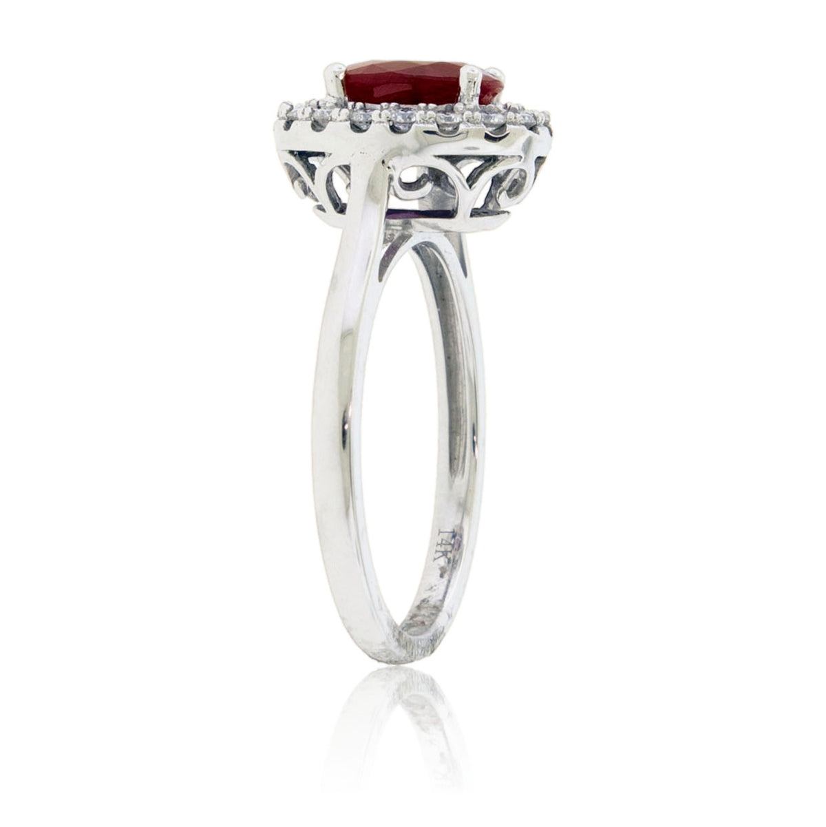 Oval Ruby and Diamond Halo Ring