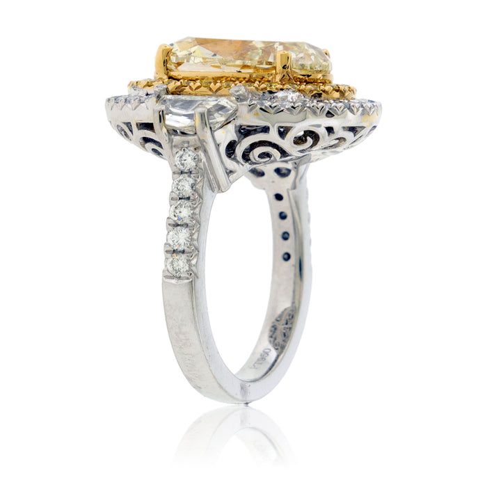 Oval Yellow Diamond Double Halo Ring