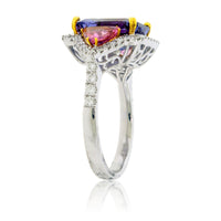 Step Cut Tanzanite with Trillian Pink Tourmaline and Diamond Accented Ring