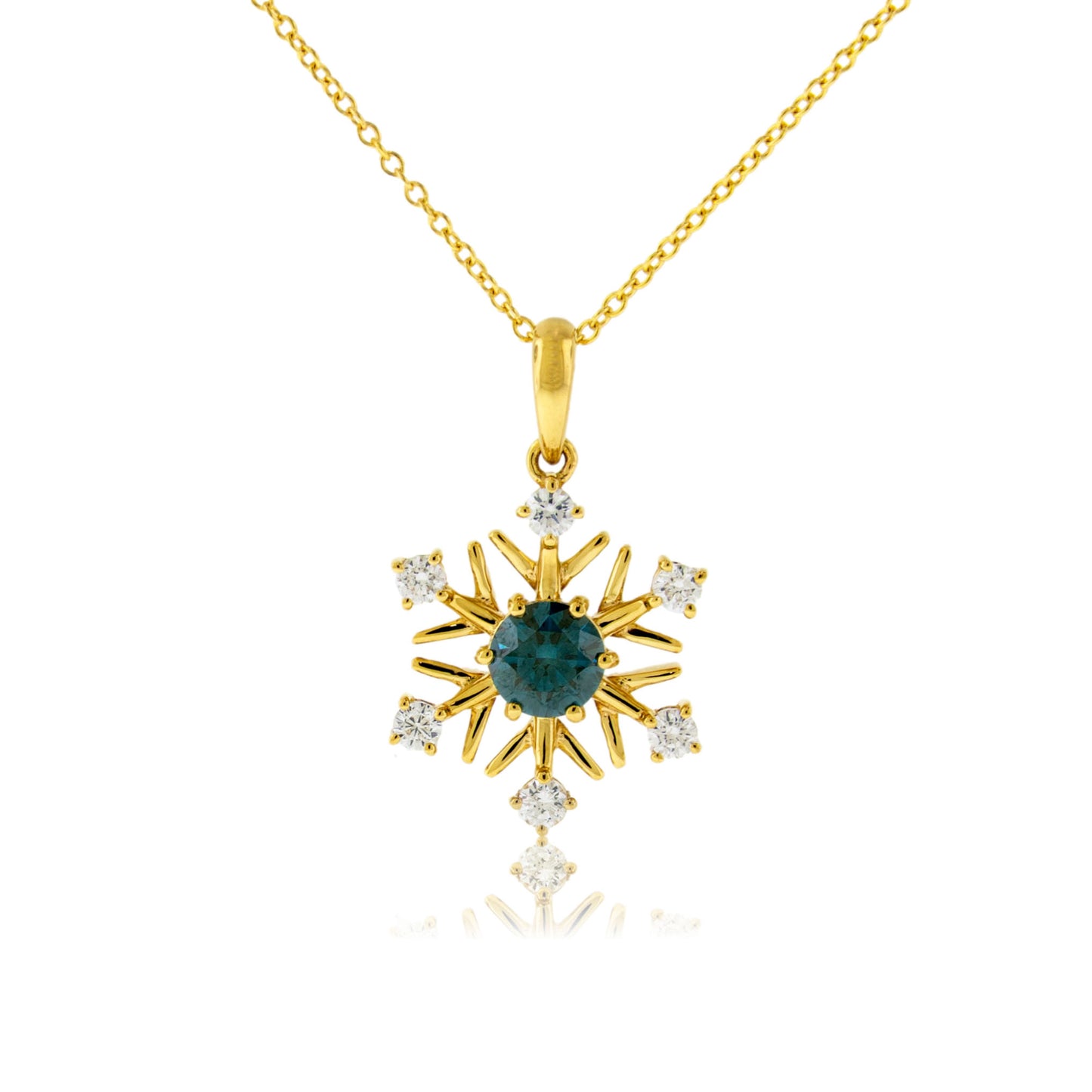 Diamond Snowflake with Blue Diamond Center Necklace