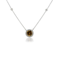 Round Fancy Brown Diamond with Diamond Halo Necklace