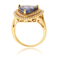 Trillion Tanzanite and Diamond Double Halo Rose Gold Ring