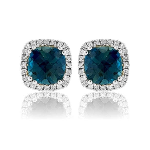 Semi Precious Gemstone with Diamond Halo Earrings
