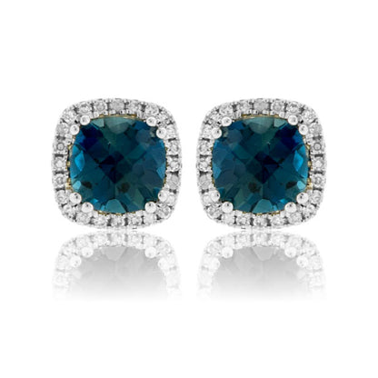 Semi Precious Gemstone with Diamond Halo Earrings