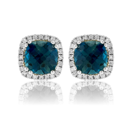 Semi Precious Gemstone with Diamond Halo Earrings
