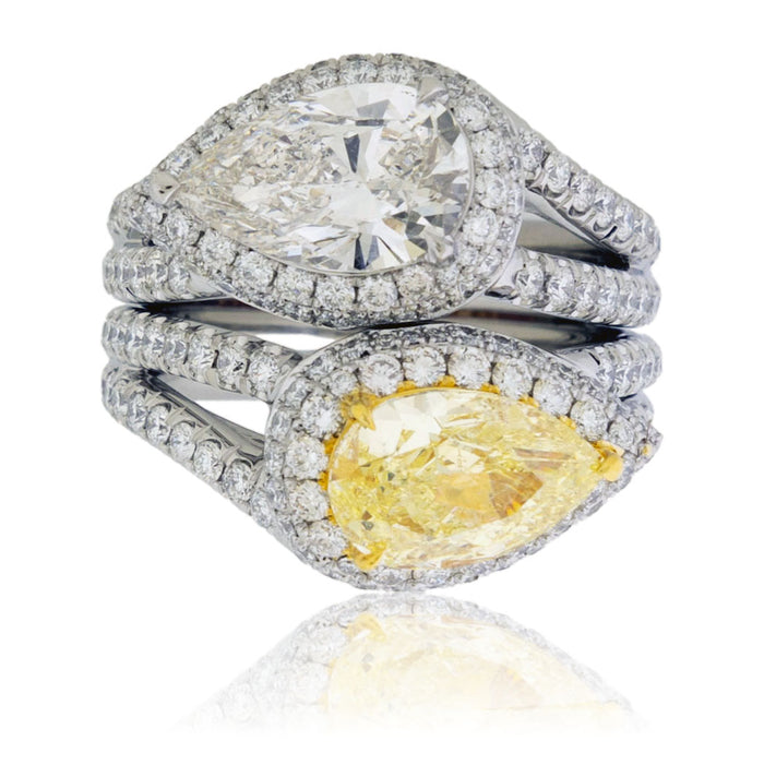 Fancy Natural Yellow Diamond & Natural Diamond Double Pear Ring