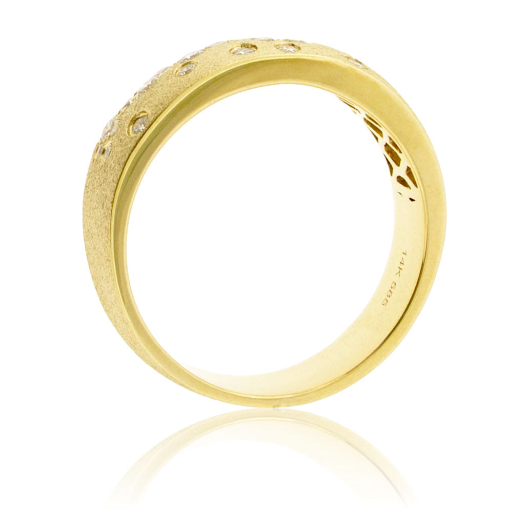 Gold Satin Finish Flush Set Diamond Ring