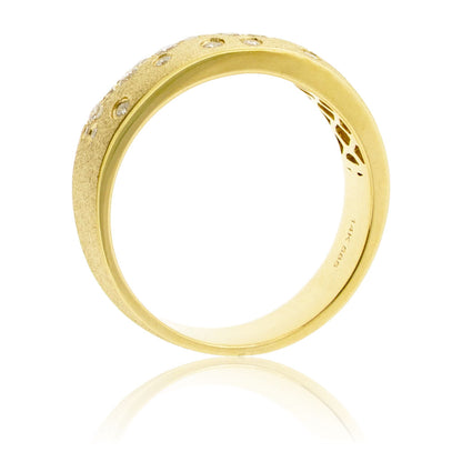 Gold Satin Finish Flush Set Diamond Ring