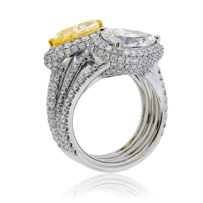 Fancy Natural Yellow Diamond & Natural Diamond Double Pear Ring