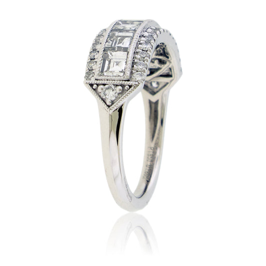 Square Diamond and Round Diamond Ring
