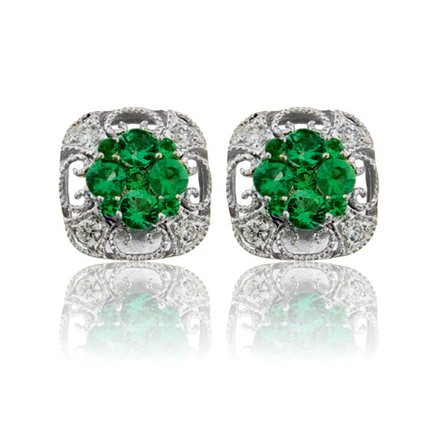 14KW Emerald & Diamond Stud Earrings