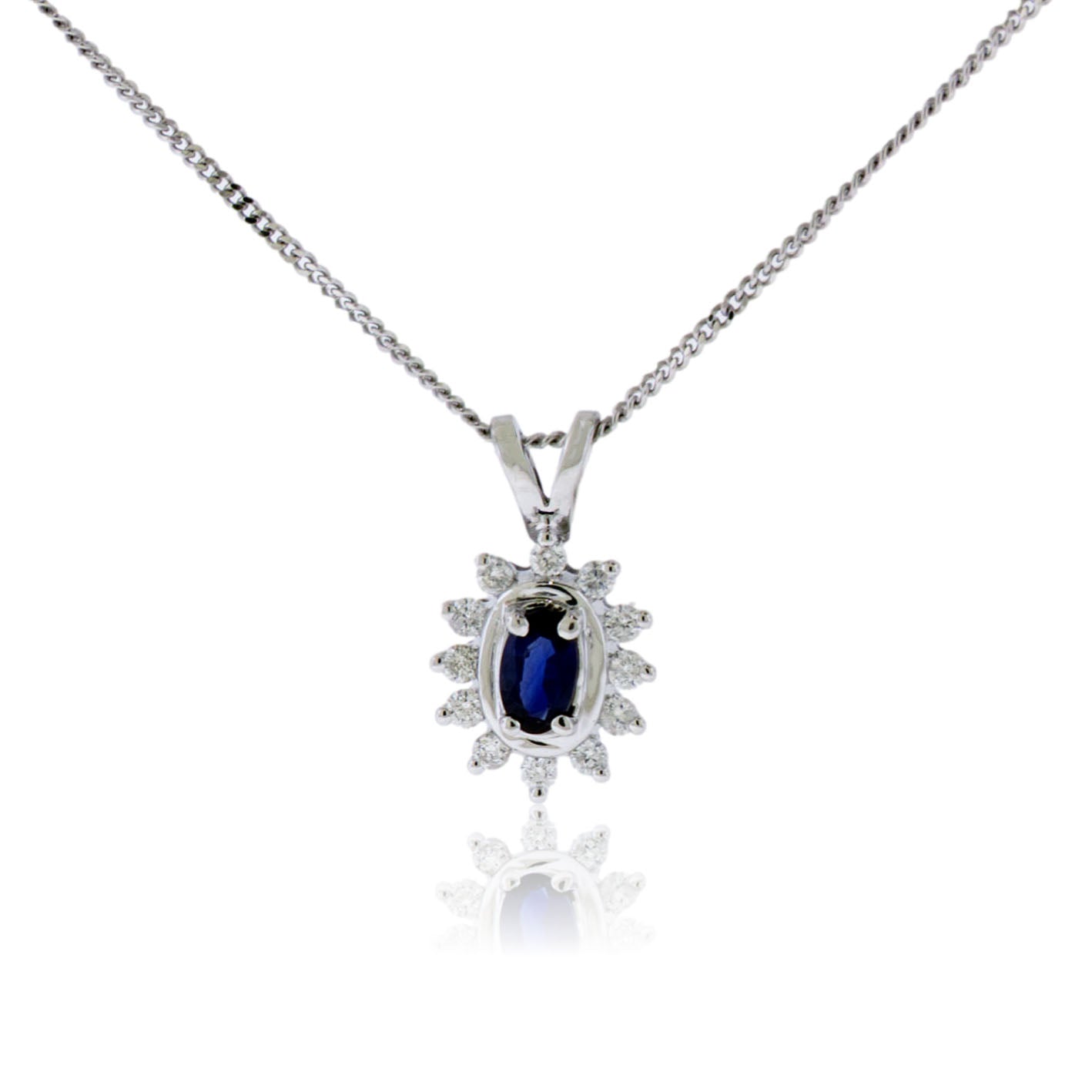 Oval Sapphire & Diamond Burst Halo Pendant