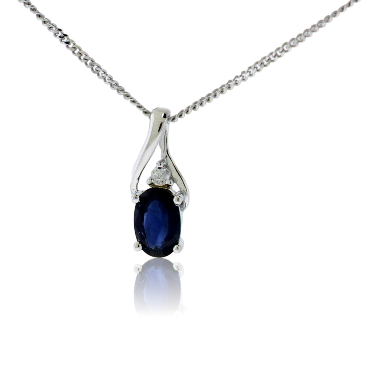 Oval Sapphire & Single Diamond Pendant