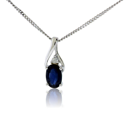 Oval Sapphire & Single Diamond Pendant