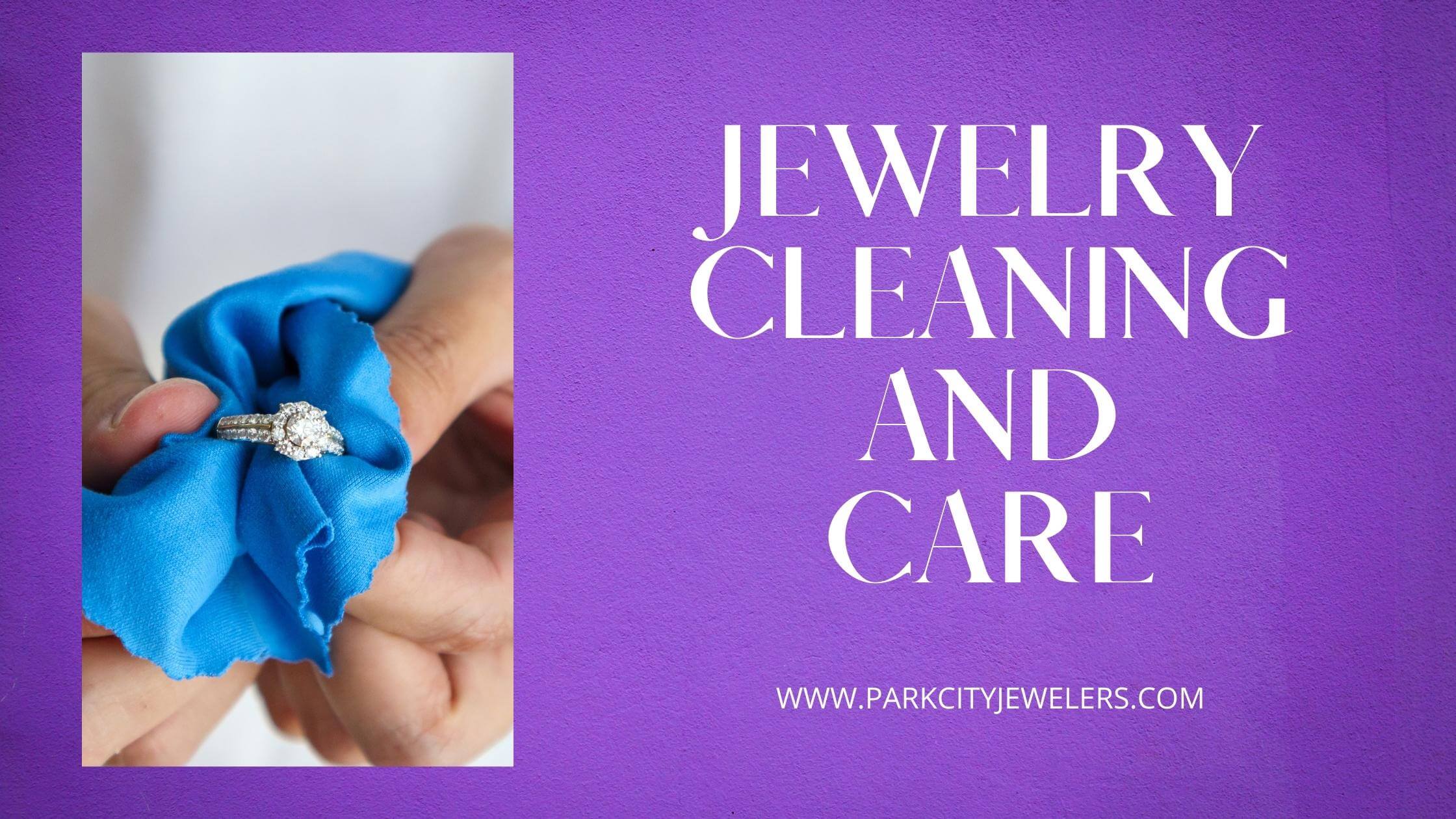Jewelry cleaning and care blog banner with a Ring Being Cleaned with a Cloth. 