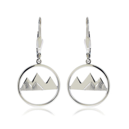 Sterling Silver 6 Peak Brushed Circle Mountain Dangle Earrings