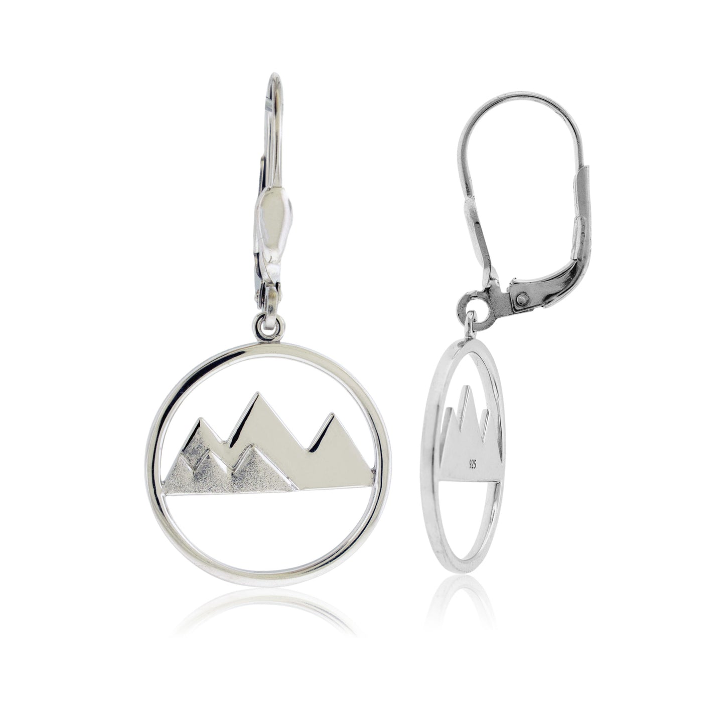 Sterling Silver 6 Peak Brushed Circle Mountain Dangle Earrings