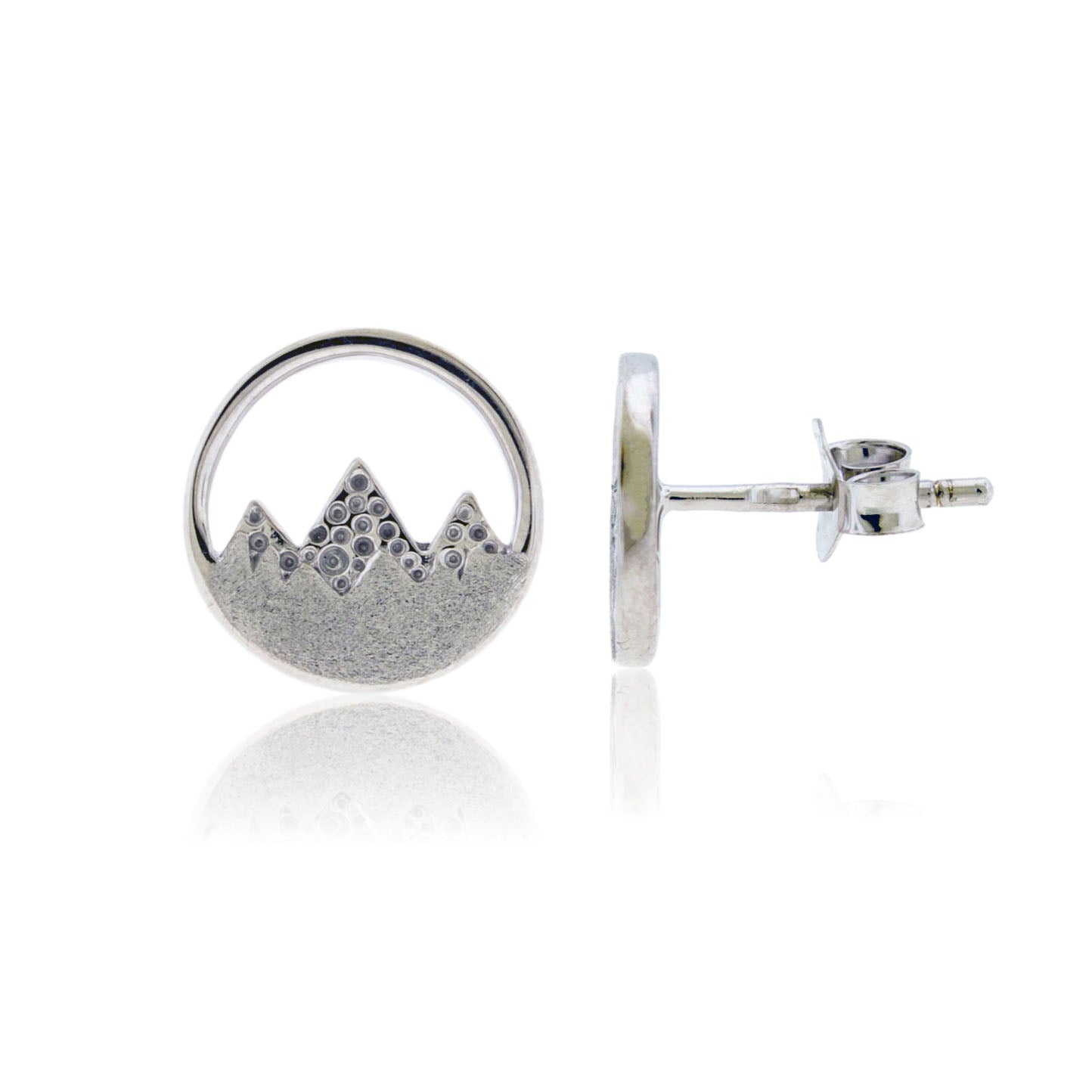 Sterling Silver 3 Peak Mountain Circle Stud Earrings