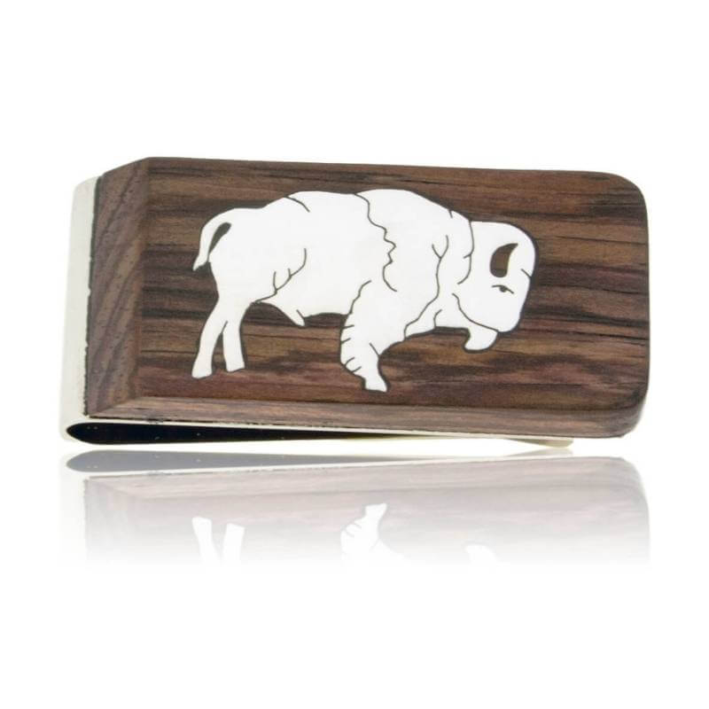 Money clip with sterling silver buffalo inlay