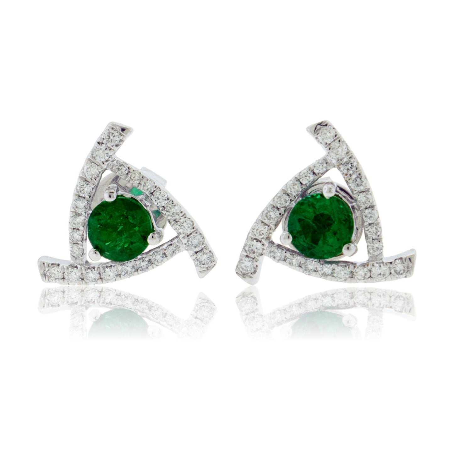 18KW Diamond & Emerald Stud Earrings