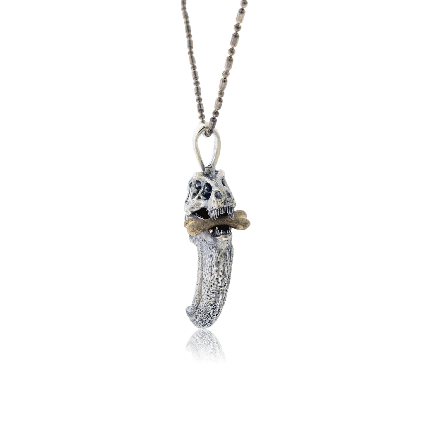 T Rex Claw with Dinosaur Skull & Gold Bone Accent Pendant