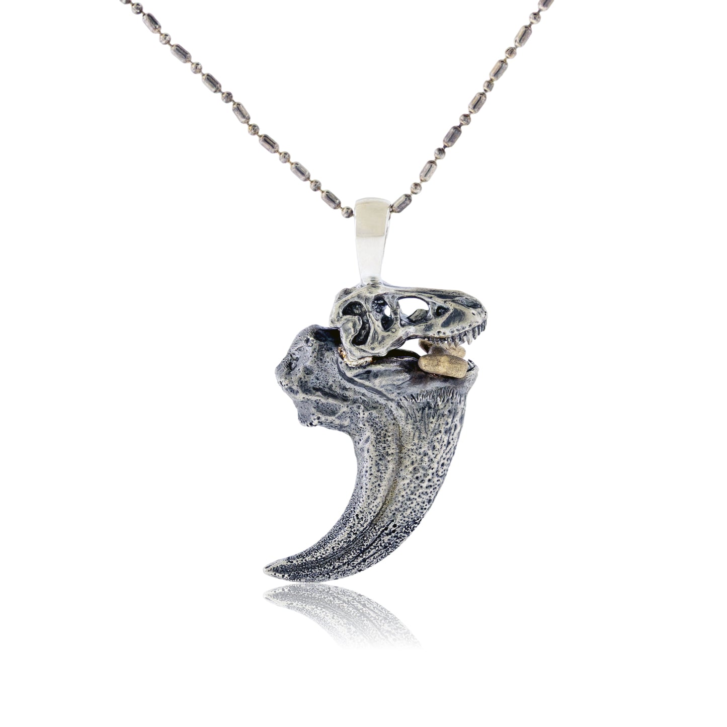 T Rex Claw with Dinosaur Skull & Gold Bone Accent Pendant